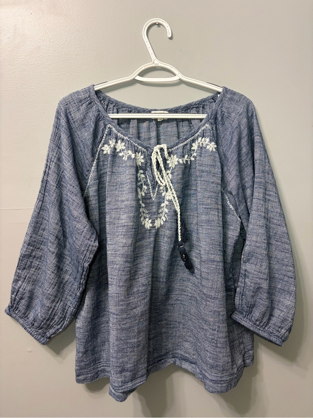 Cost Plus World Market Blue Embroidered Peasant shirt